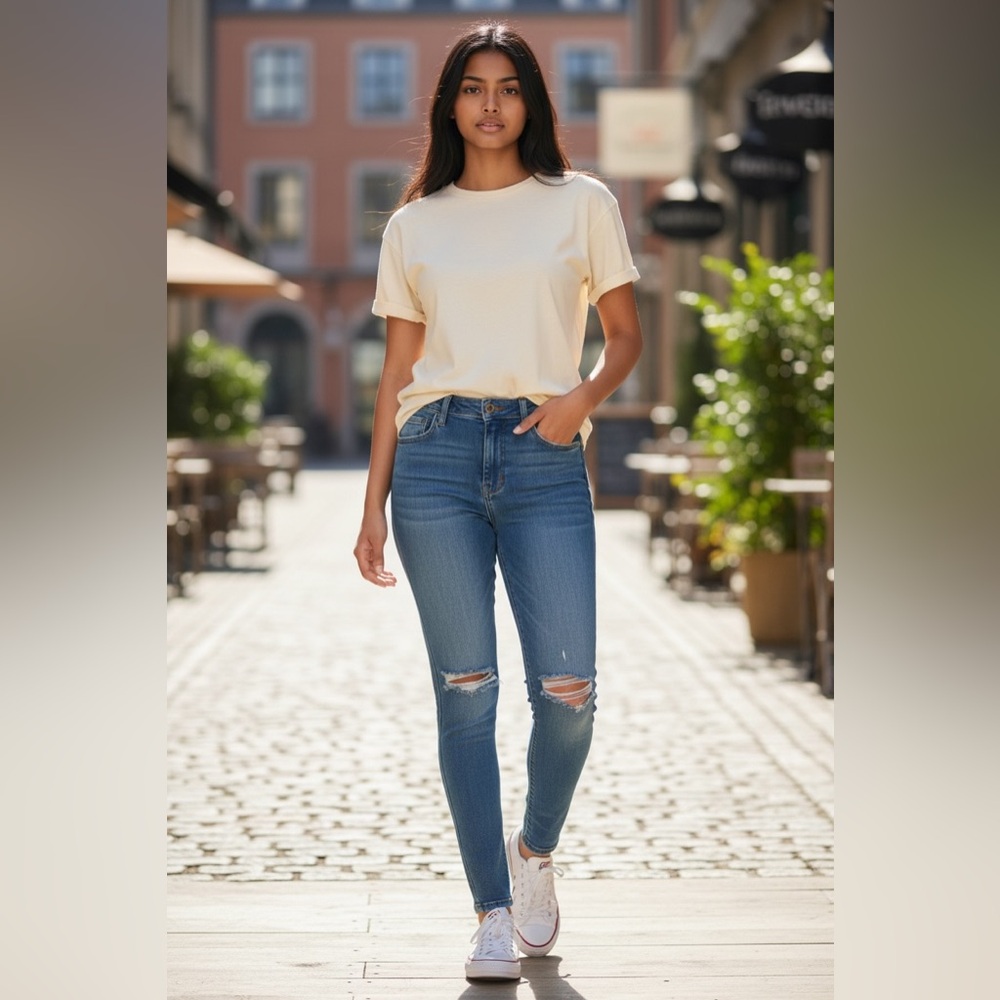 Classic Women's Distressed Skinny Jeans - Blue